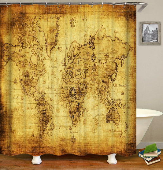 Vintage World Map Shower Curtain.