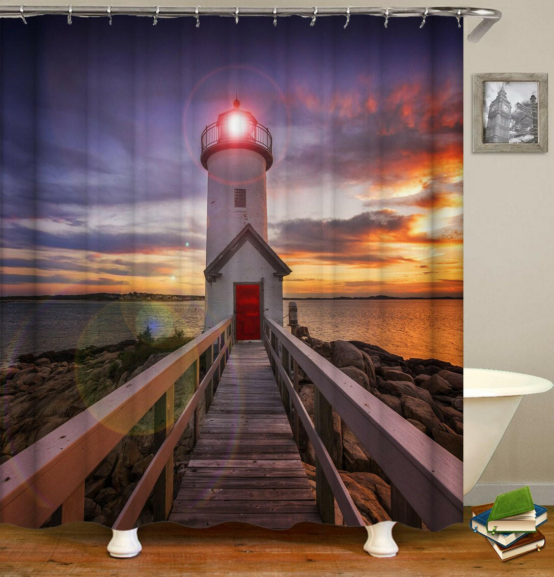 Lighthouse Sunset Shower Curtain.