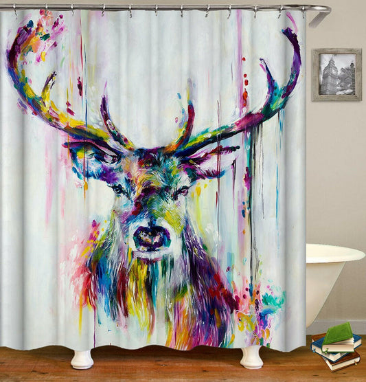 Colorful Deer Painting Shower Curtain.