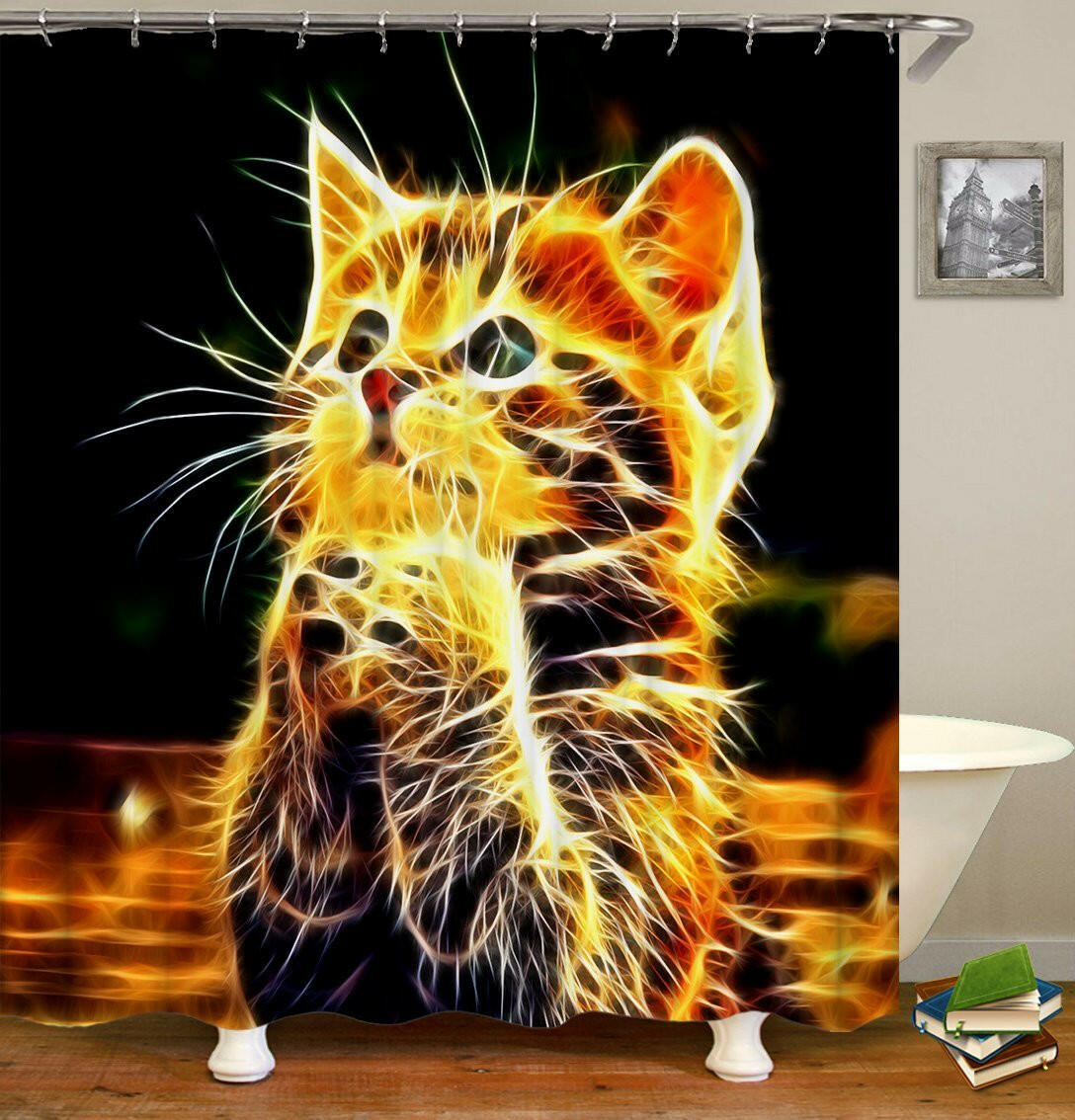 Electric Cat Shower Curtain.