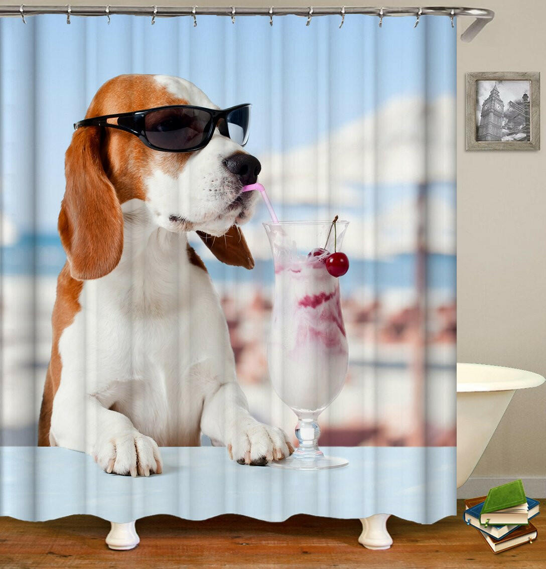 Vacation Dog Shower Curtain.