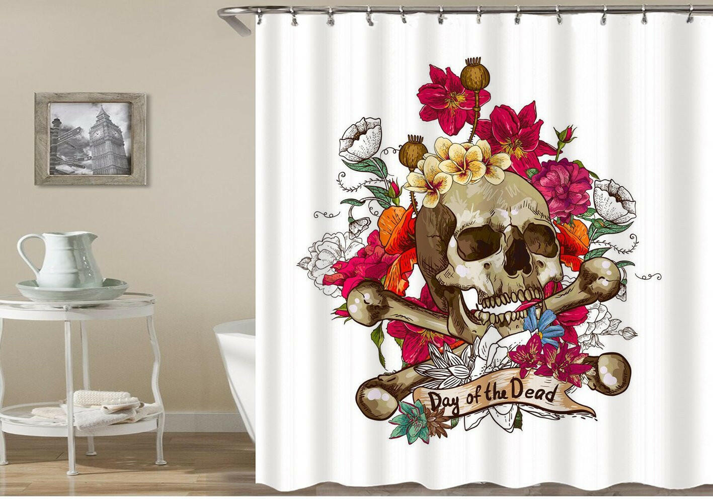 Day Of The Dead Skull Shower Curtain.