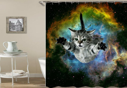 Floating In Space Cat Shower Curtain.