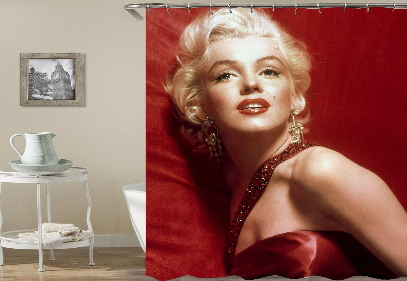 Marilyn Monroe The Lady In Red Shower Curtain.