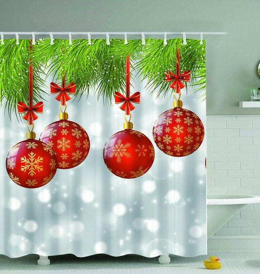 Red Christmas Baubles Shower Curtain.