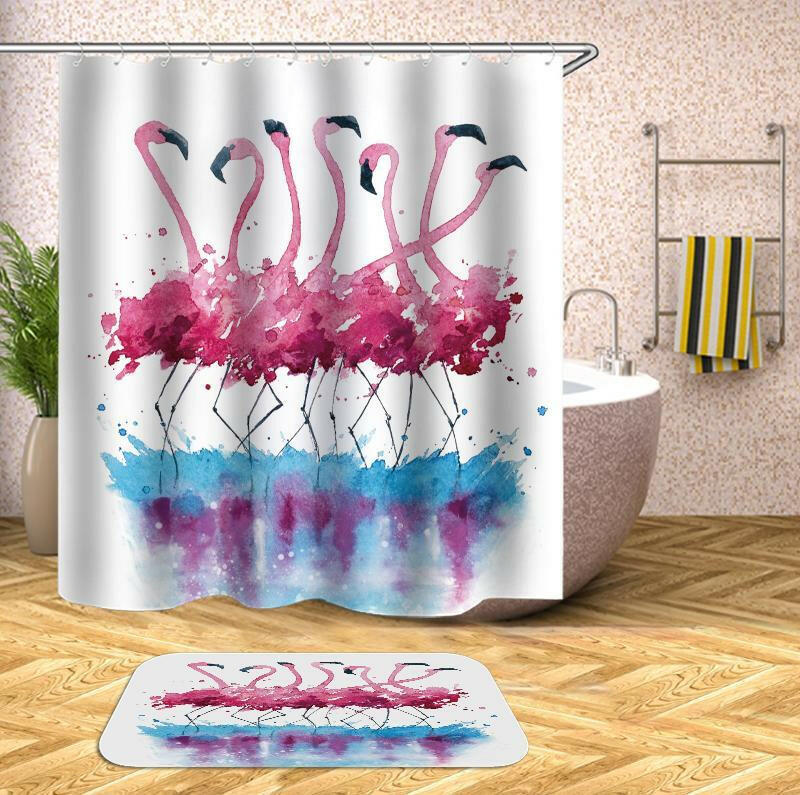 Watercolor Flamingo Shower Curtain.