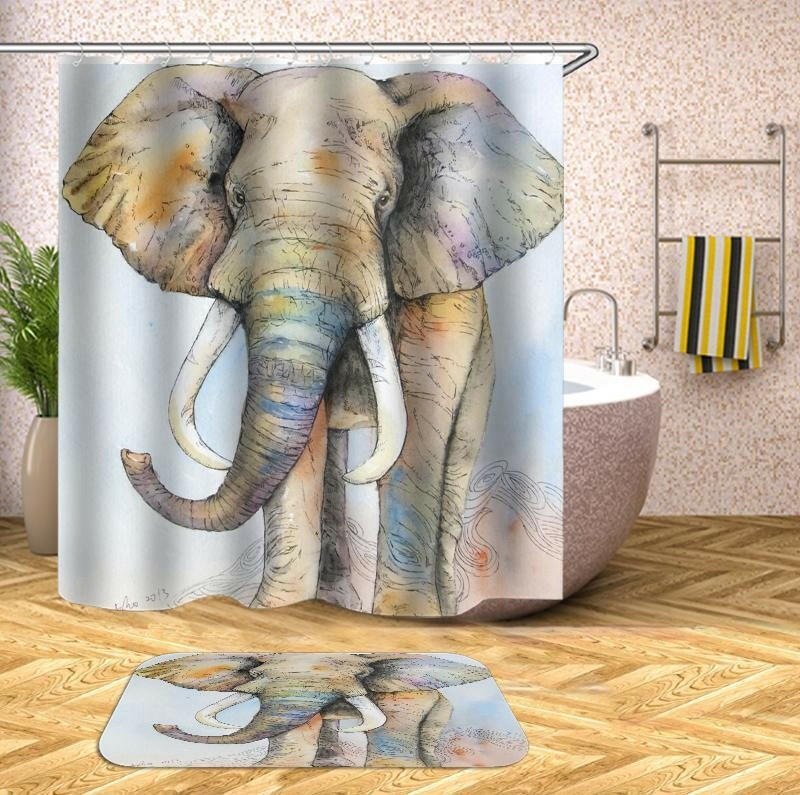 Light Colors Elephant Drawing Shower Curtain.