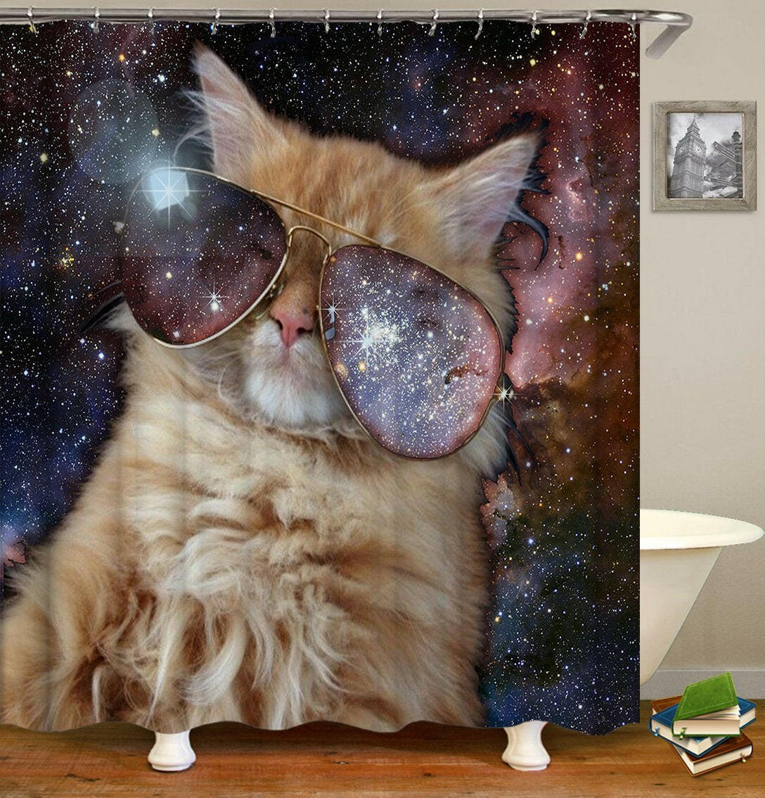 Galaxy Shades Cat Shower Curtain.