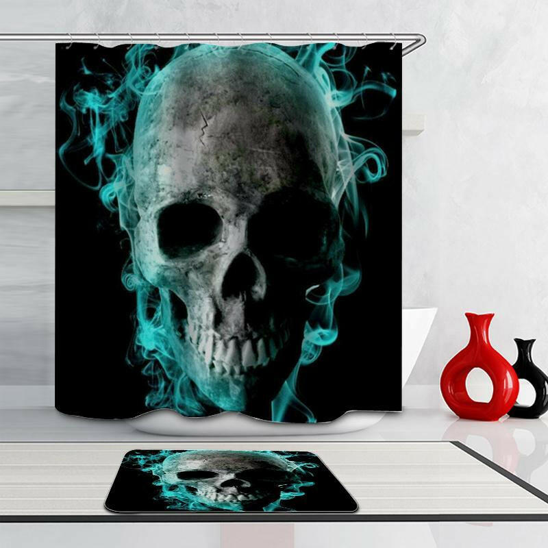 Turquoise Smoky Skull Shower Curtain.