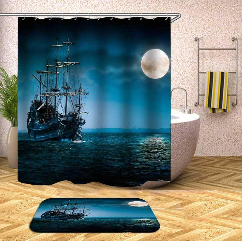 Shades Of Blue Ship Shower Curtain.