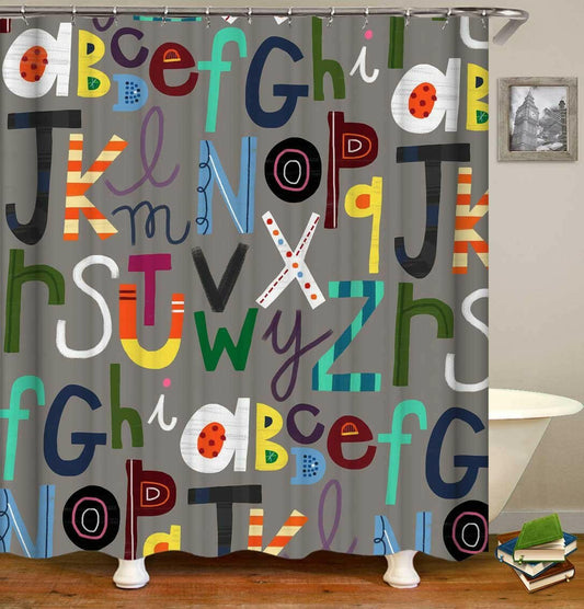 Multi Colored Alphabet Shower Curtain.