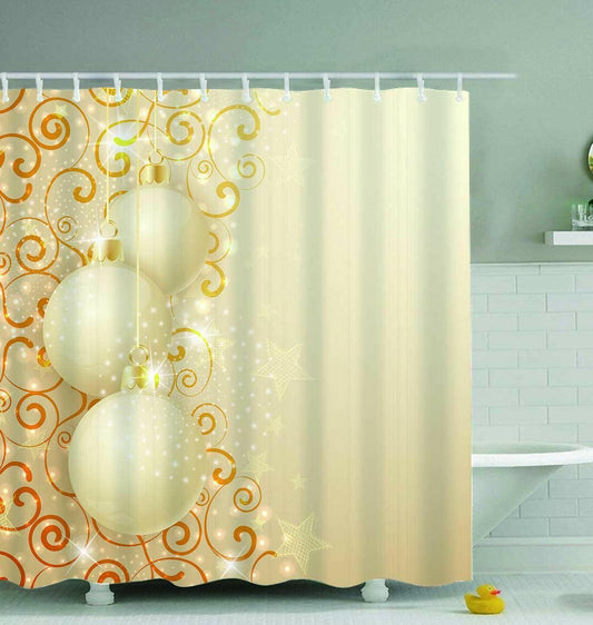 Cream Color Christmas Balls Ornaments Shower Curtain.