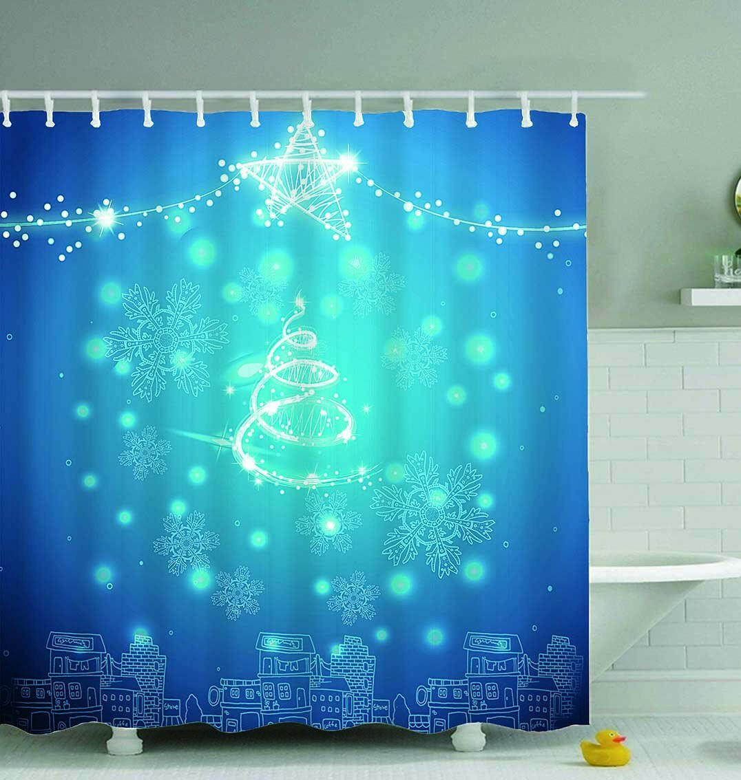 Teal Blue Christmas Shower Curtain.