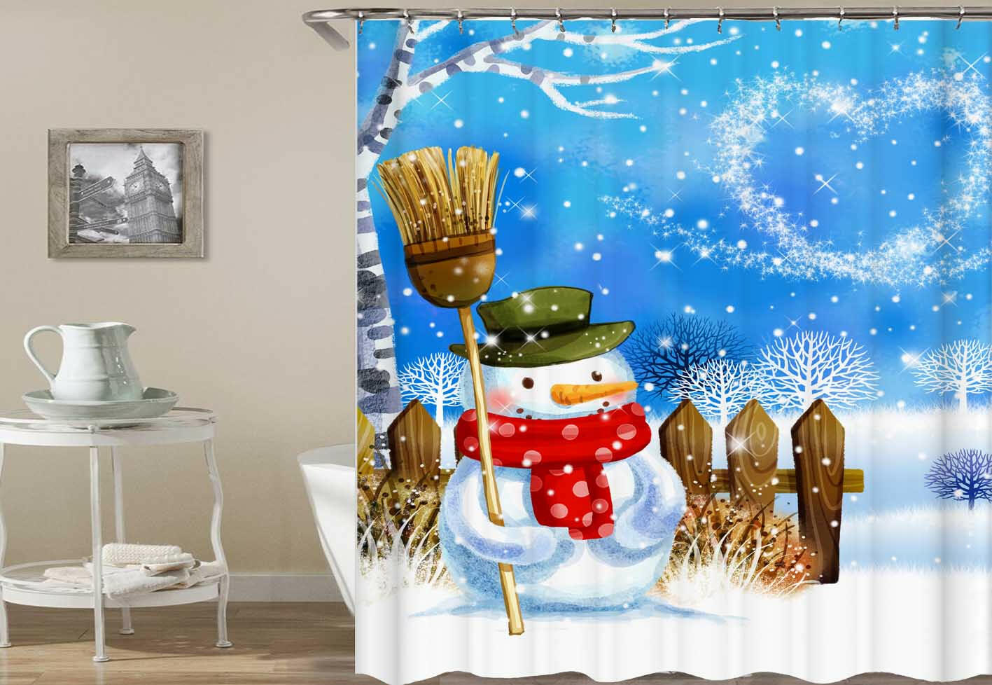 Snowman Magical Christmas Shower Curtain.