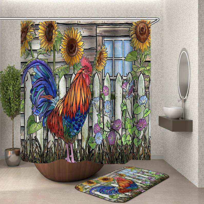 Sunflowers And Rooster Painting Shower Curtain.