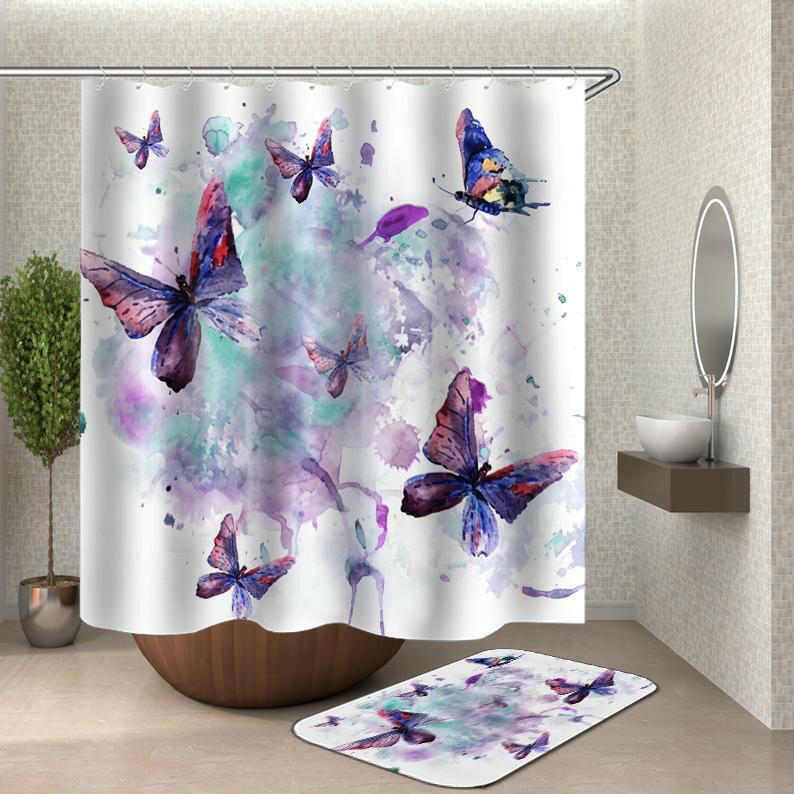 Watercolor Painting Butterflies Shower Curtain.