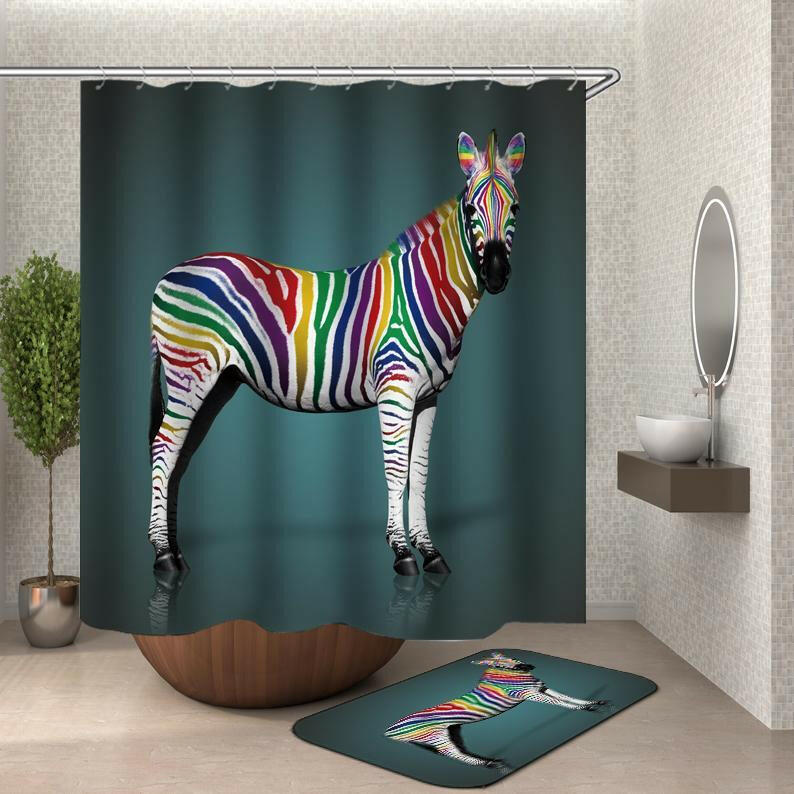 Rainbow Zebra Shower Curtain.