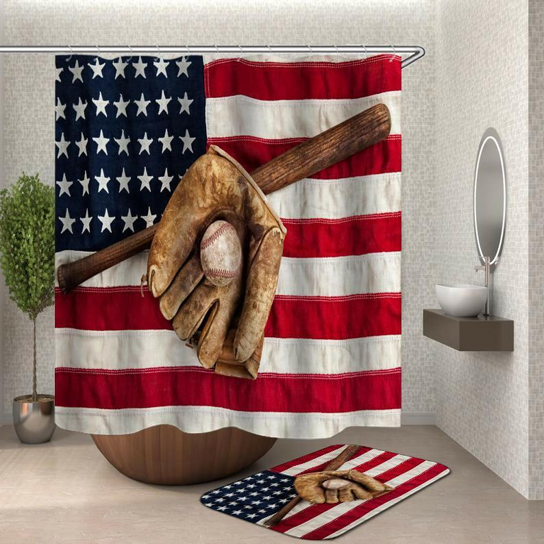 USA Love Baseball Shower Curtain.