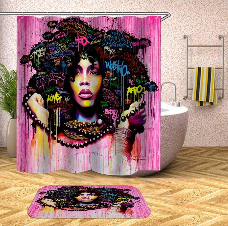 Pinkish Afro Woman Shower Curtain.