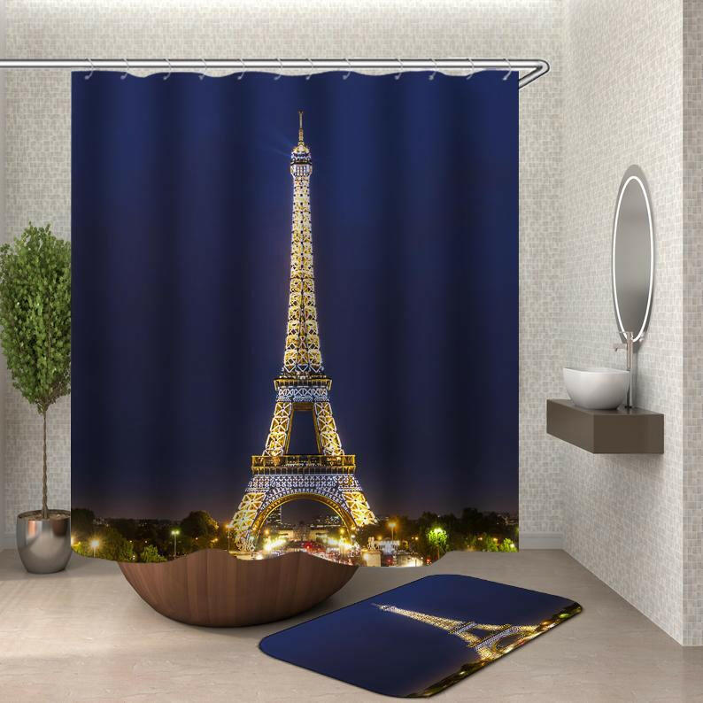 Lit Eiffel Tower Shower Curtain.