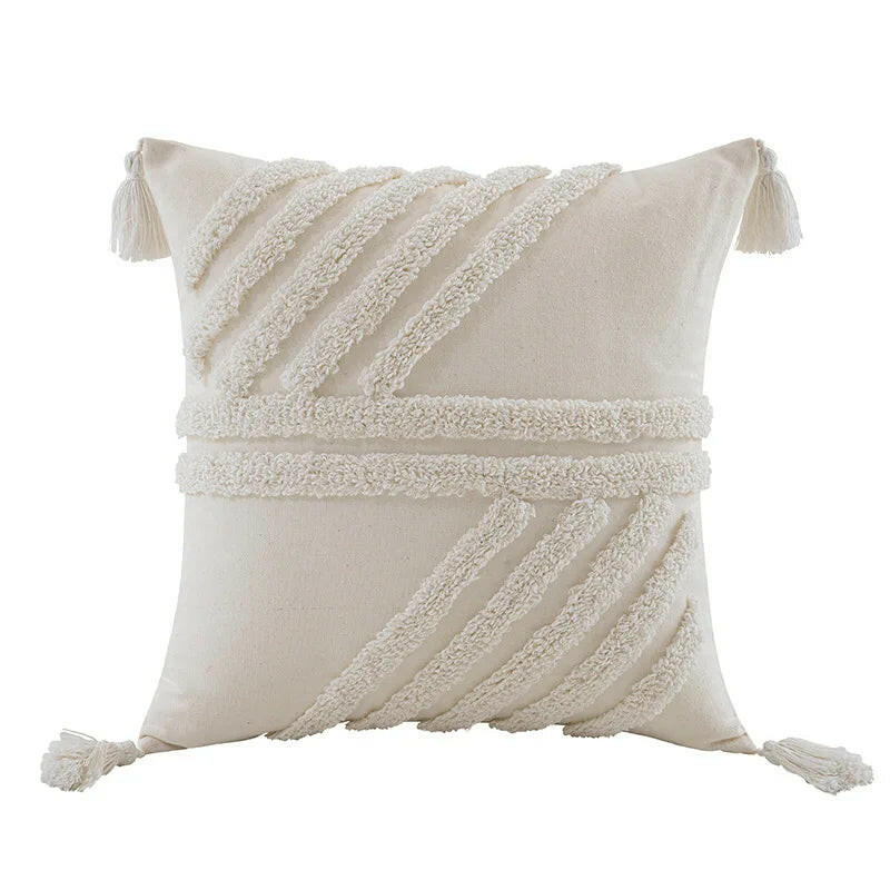 Tasseled Tufted Cushion Cover Natural.