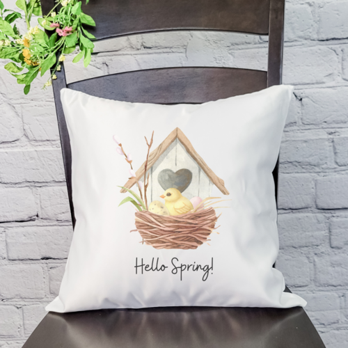 Hello Spring Birdhouse Pillow Cover