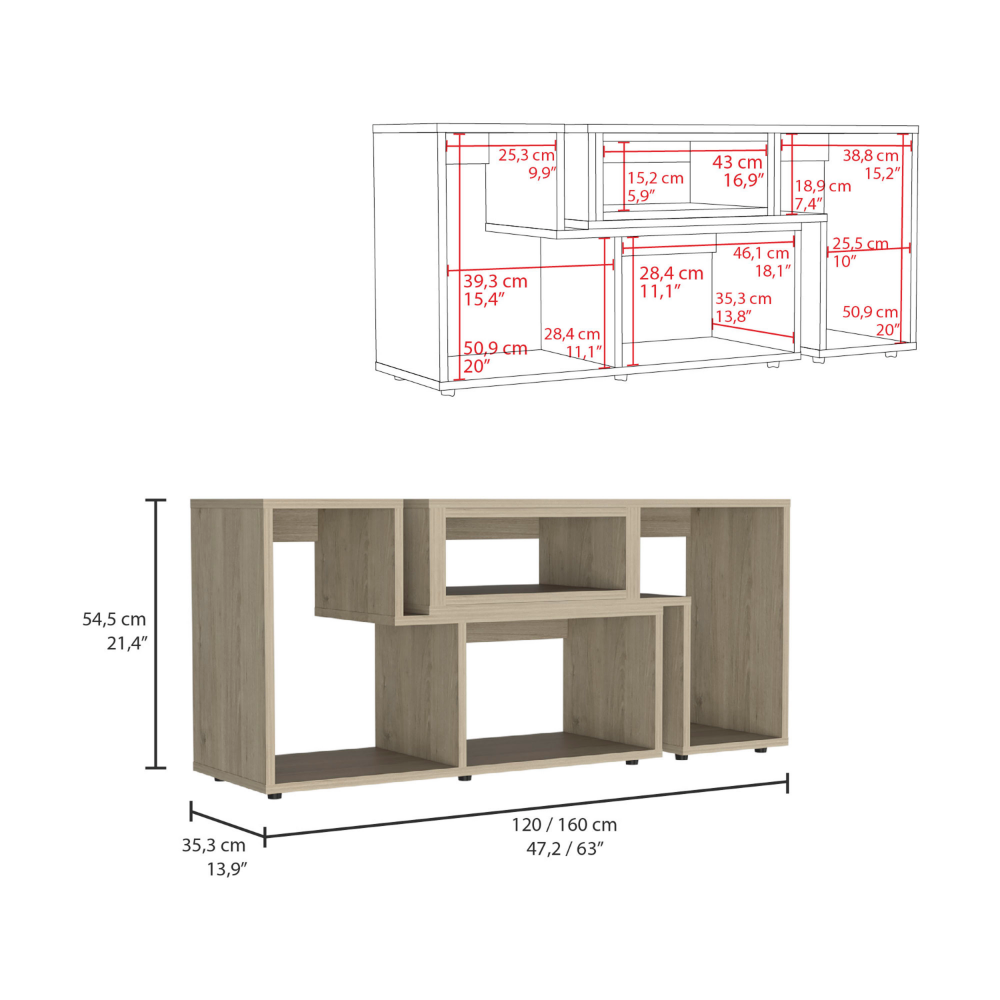 Extendable TV Stand Houston, Multiple Shelves, Light Pine Finish