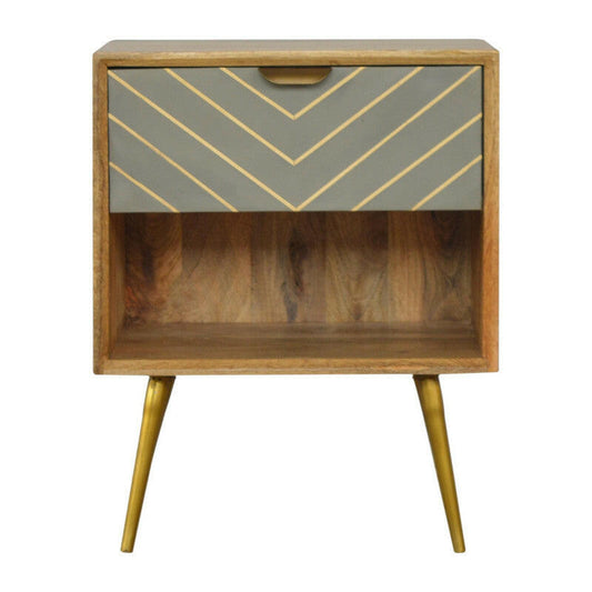 Sleek Cement Brass Inlay Bedside with Open Slot.