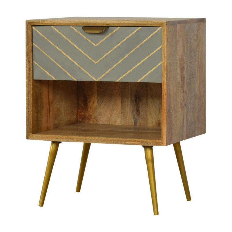 Sleek Cement Brass Inlay Bedside with Open Slot.