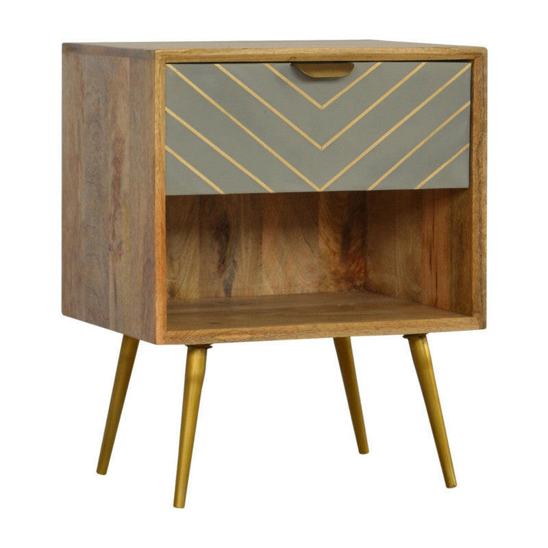 Sleek Cement Brass Inlay Bedside with Open Slot.