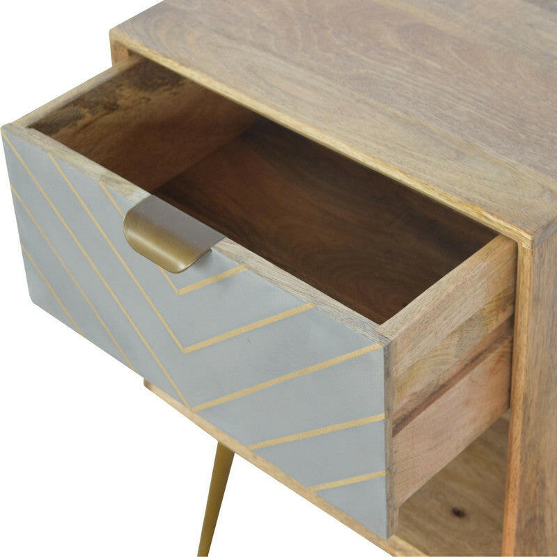 Sleek Cement Brass Inlay Bedside with Open Slot.