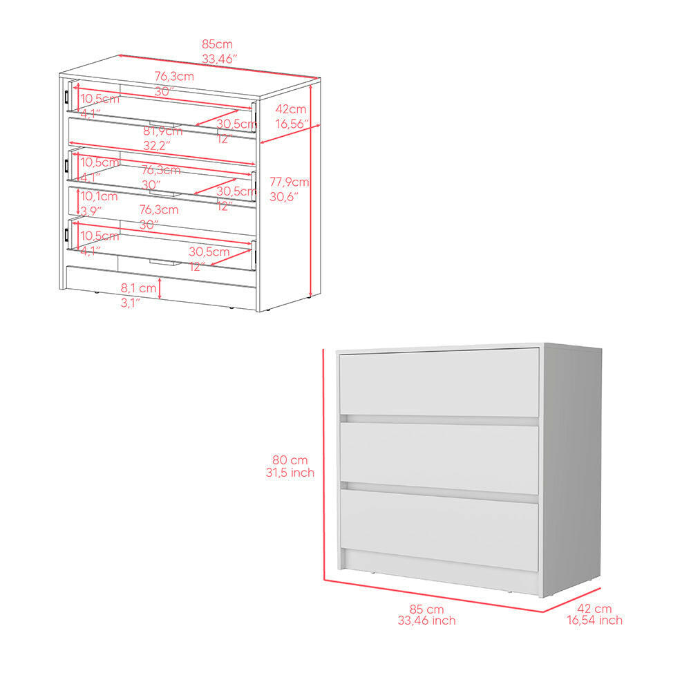 Beloit 3 Piece Bedroom Set, Nightstand + Dresser+ Armoire, White.