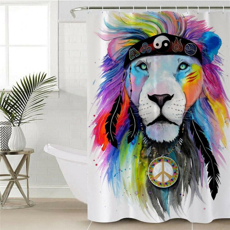 Hippie Lion Shower Curtain.