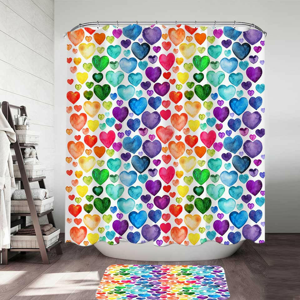 Rainbow Hearts Shower Curtain.