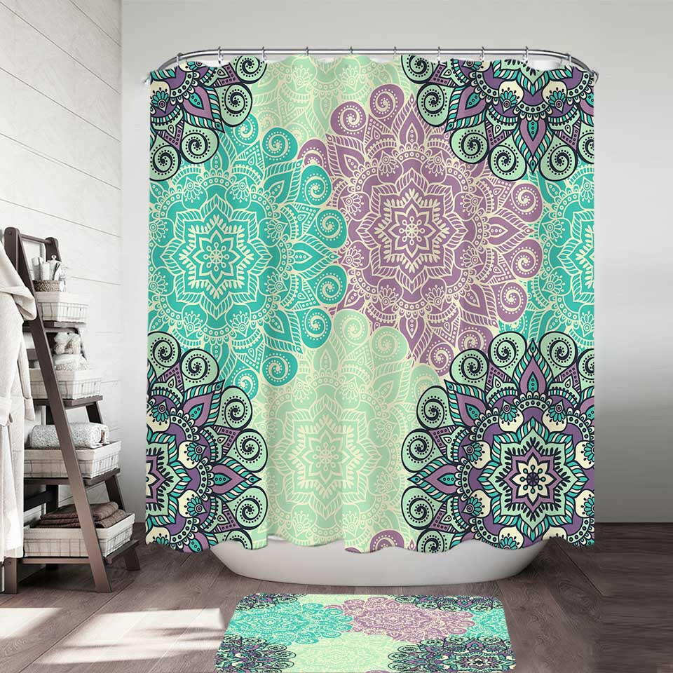 Turquoise and Lilac Mandala Shower Curtain.