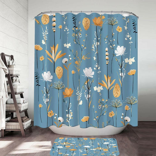 Golden White Flower Garden Shower Curtain.