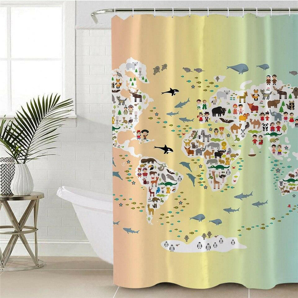 People and Animals World Map Shower Curtain.