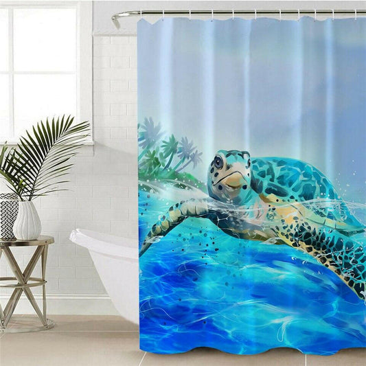 Painting Swimming Turtle Shower Curtain.