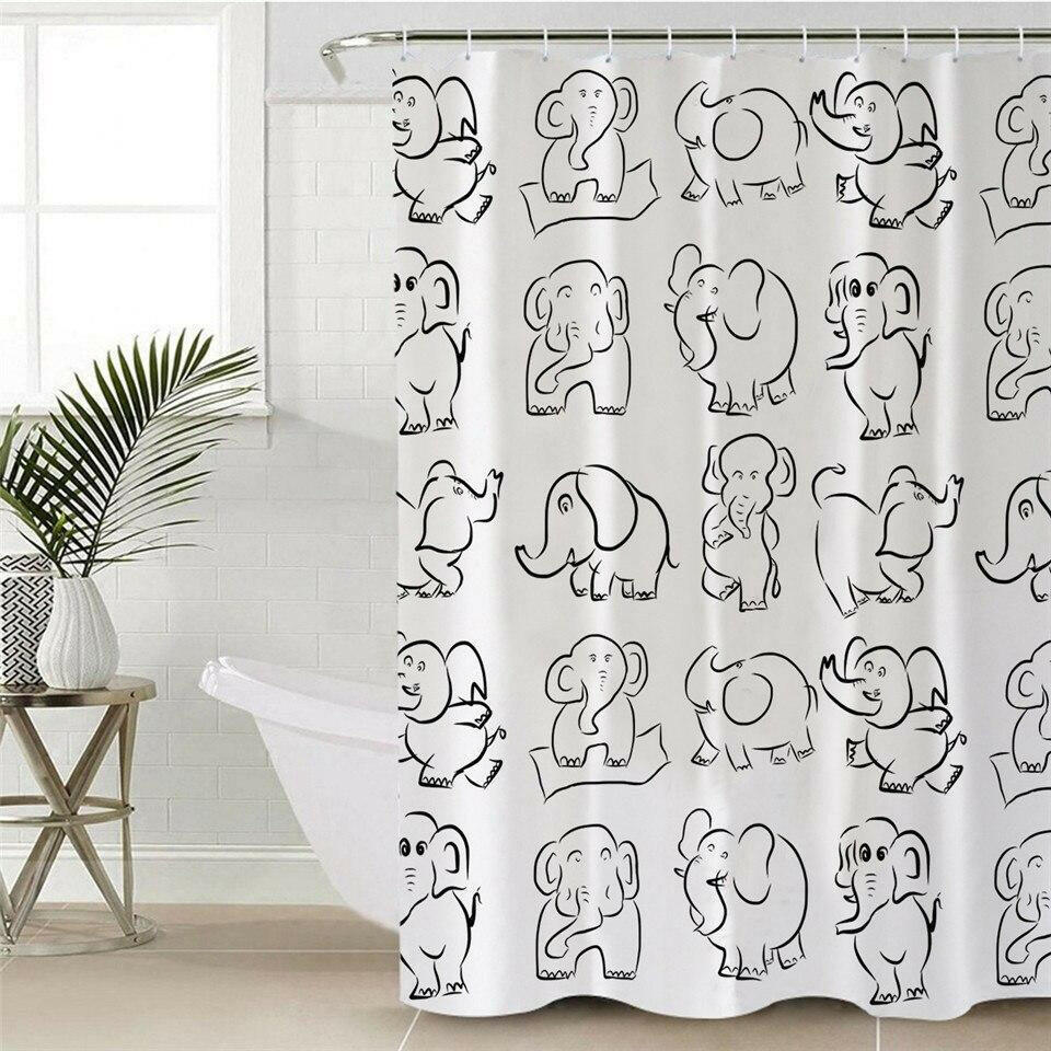 Elephant Drawing Pattern Shower Curtain.