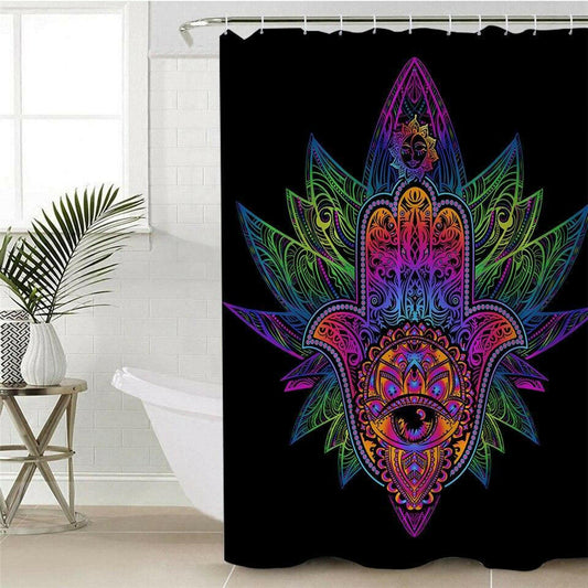 Retro Colorful Hamsa Hand Shower Curtain.