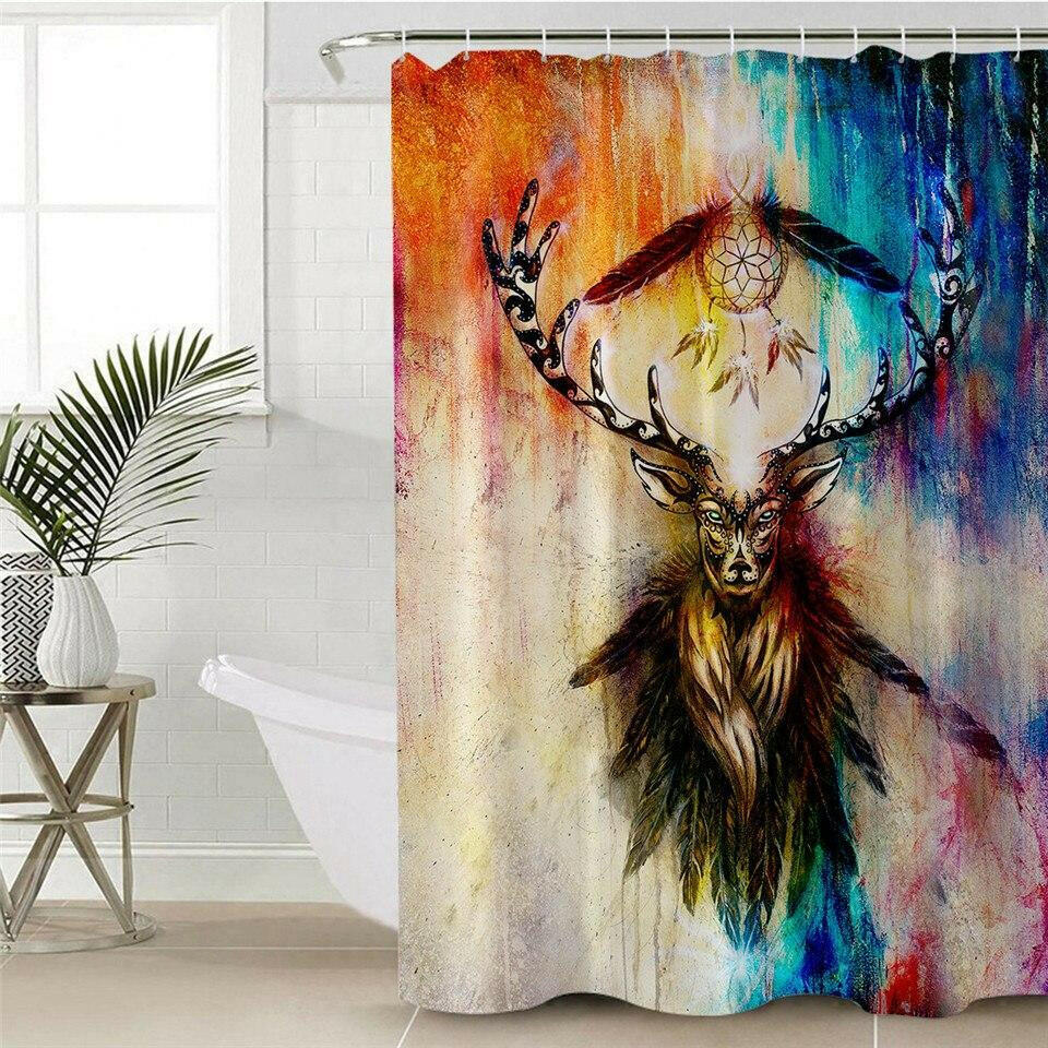 Colorful Native Deer Painting Shower Curtain.