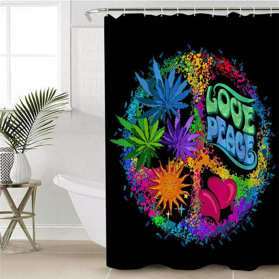 Retro 420 Peace and Love Shower Curtain.