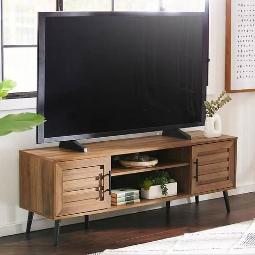 Modern Rustic Wood Finish TV Stand with Mid-Century Legs - for TV up