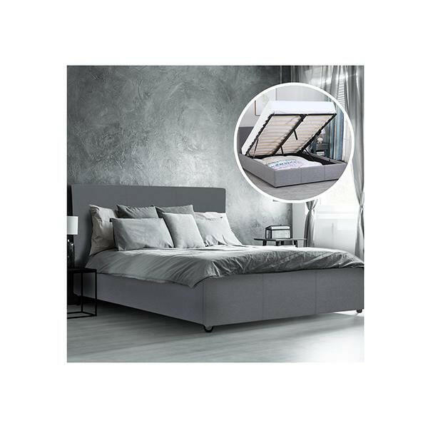 Grey Milano Luxury Gas Lift Bed Frame Base And Headboard.