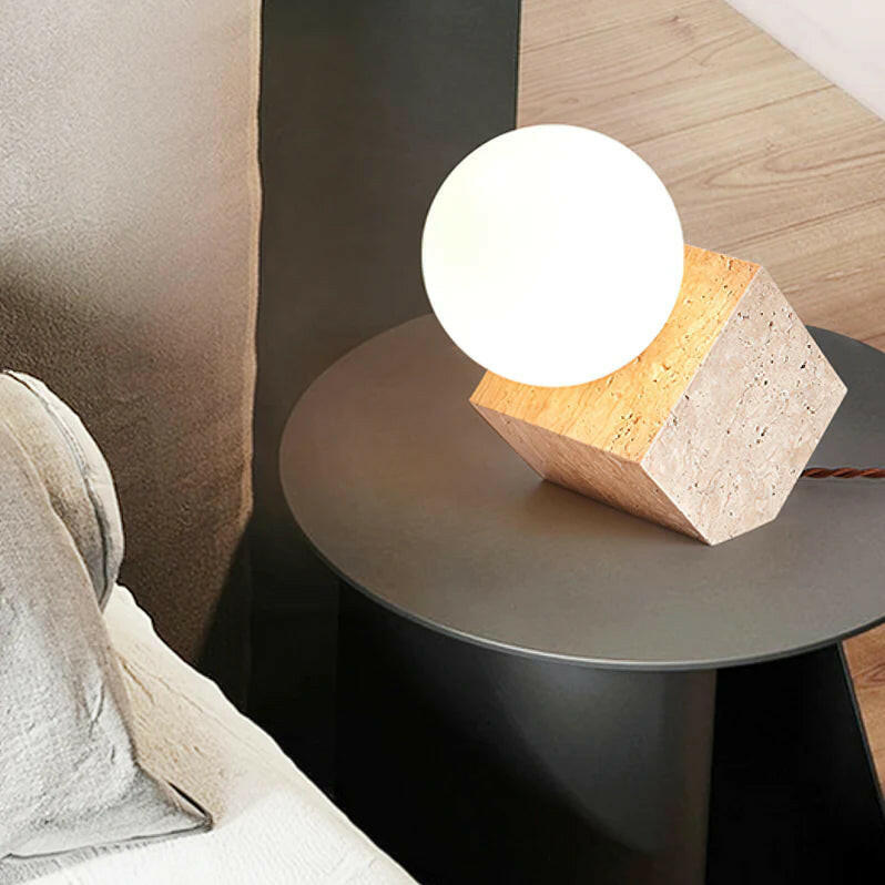 Moon Travertine StoneTable Lamp.