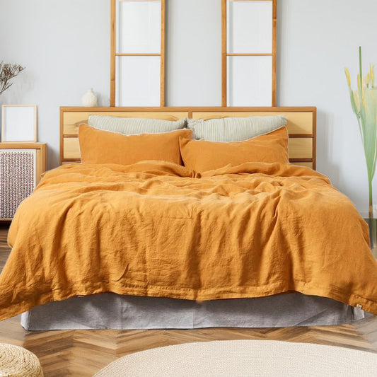 Mustard Yellow - 100% Pure Linen | Linen Cotton Mix | 3 Piece Duvet