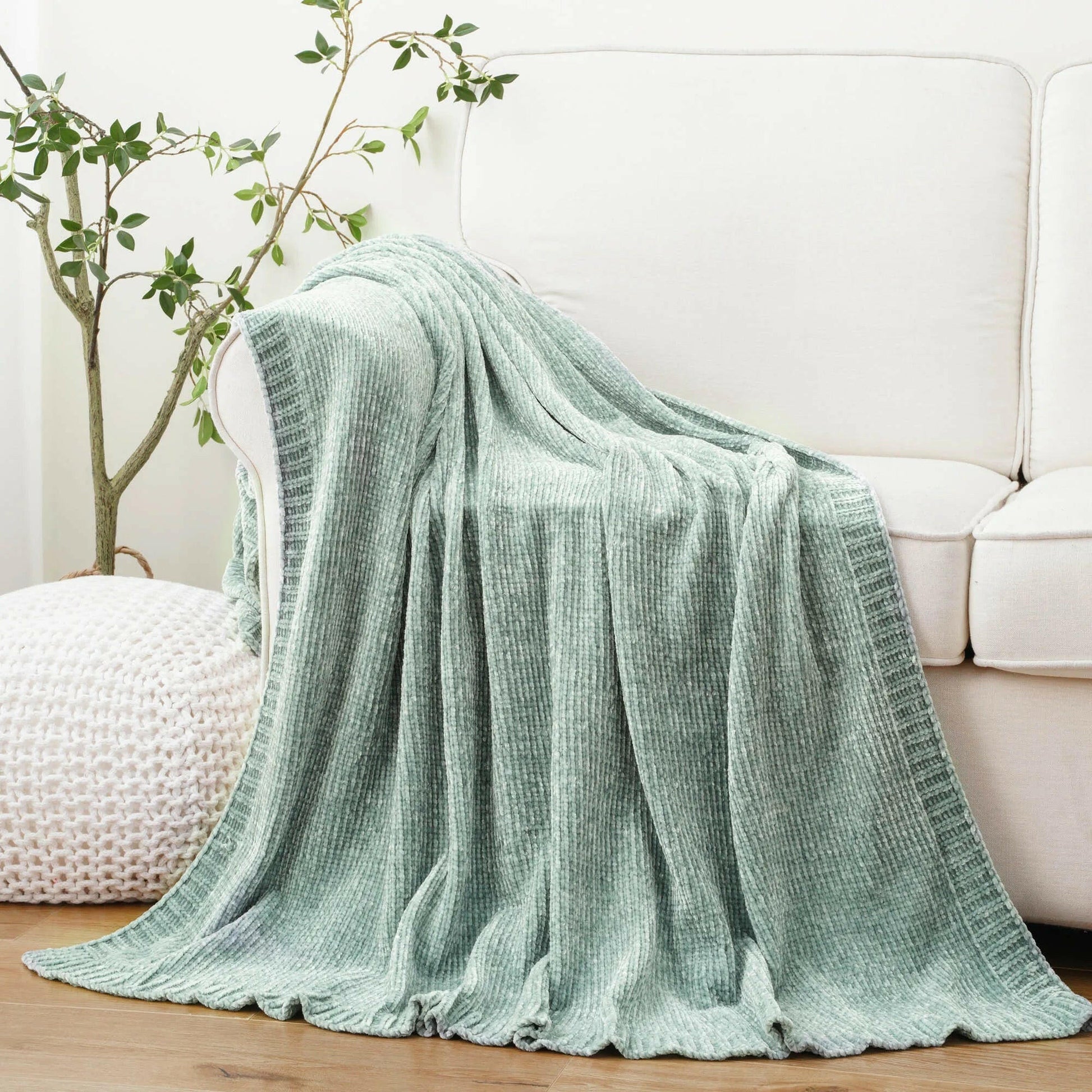 Textured Chenille Knit Throw Blanket.