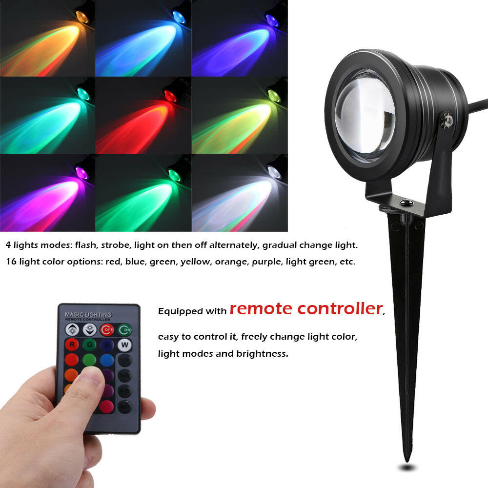 10W RGB LED Lawn Light Remote Control with Spike.