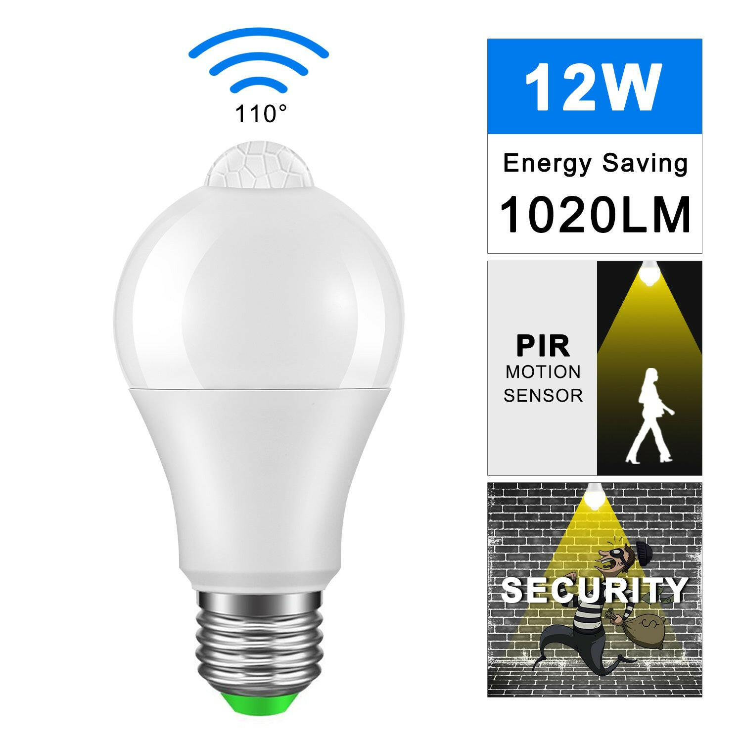 E27 LED Bulb Light Sensor PIR Sensor Warm White.