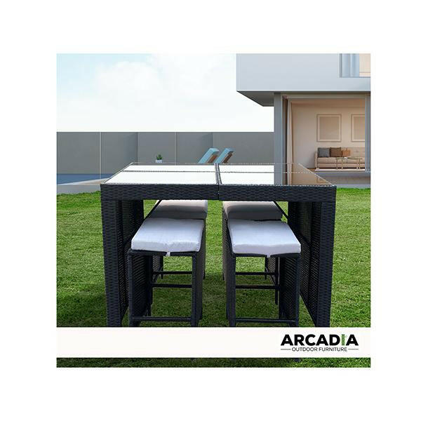 Outdoor 5 Piece Bar Table Set Rattan And Cushions Patio Dining.